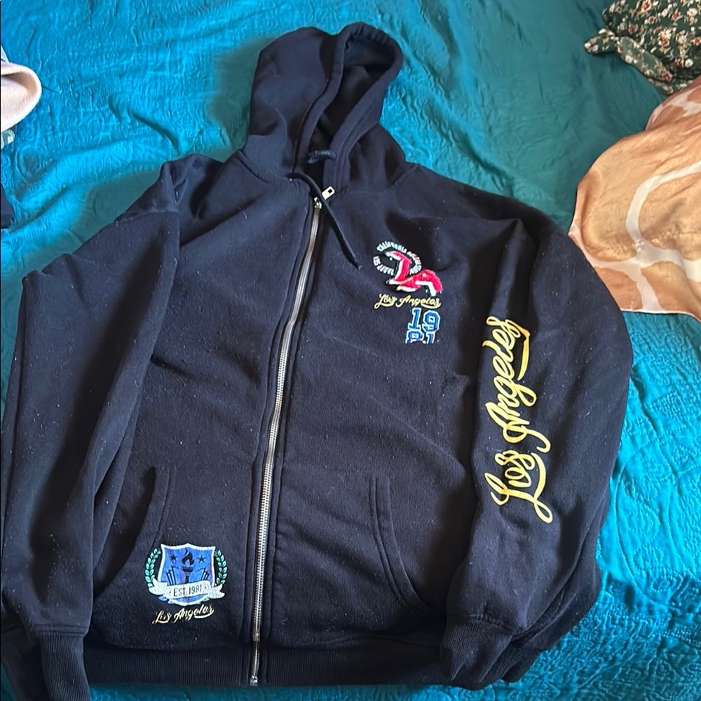 Black Los Angeles Hoodie with Embroidered Details